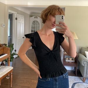 Amanda Uprichard black ruched tie front top